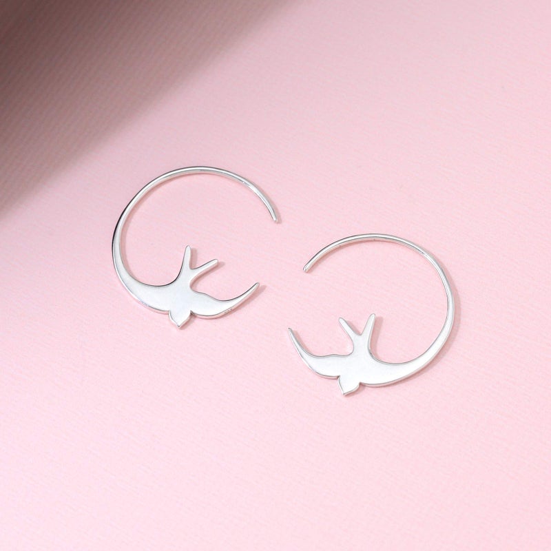 Boma Jewelry Sterling Silver Bird Pull Through Hoop Earrings - Image 3